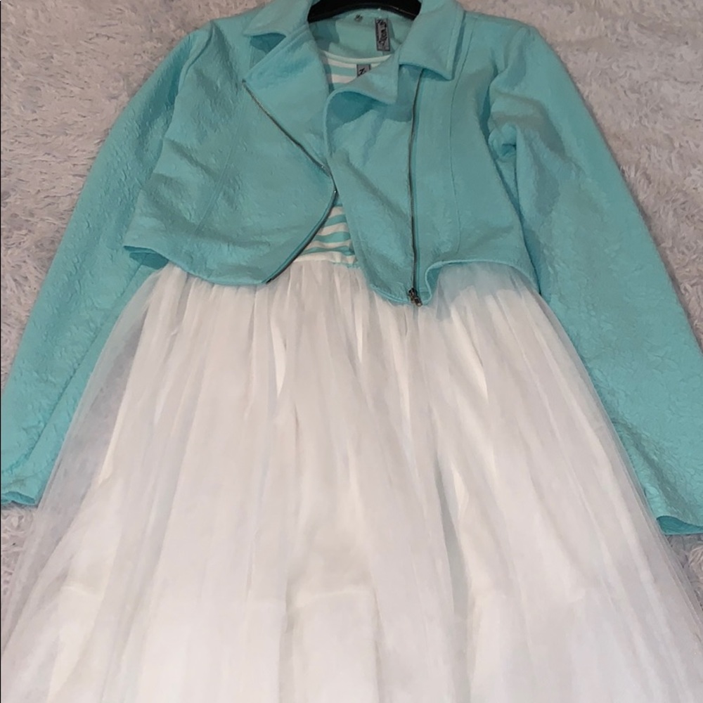 Mint green dress with white stripes